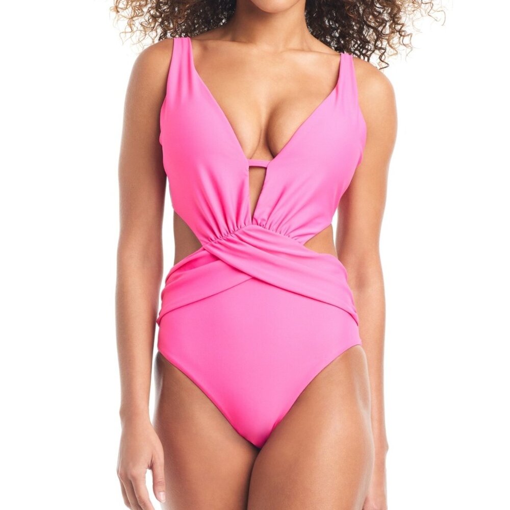 Bar III Draped Cutout Monokini Swimsuit - Hot Pink Size XL NWT